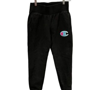 Champion Reverse Weave Joggers Big C Chenille Logo Sweatpants Mens S Black
